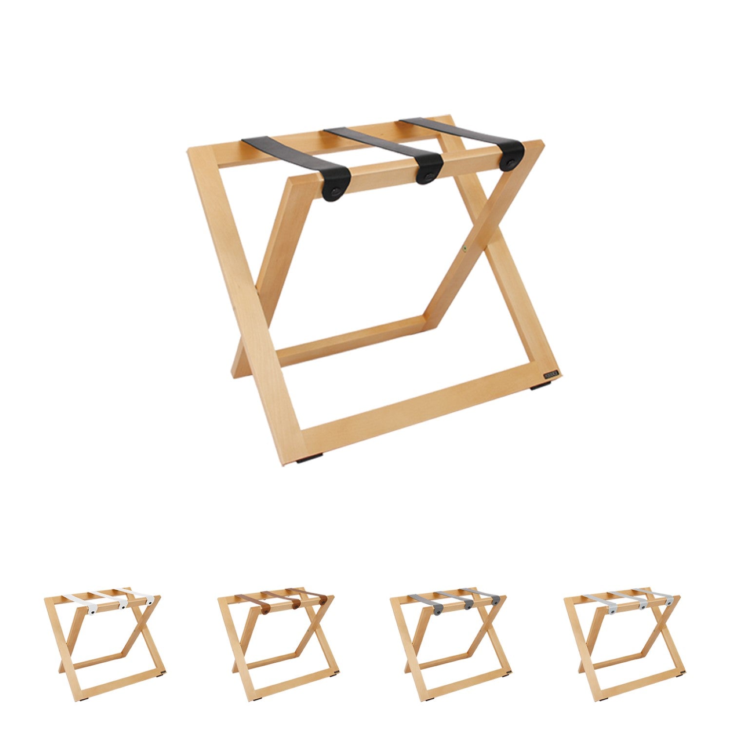 COMPACT tömörfa bőröndtartó bőr hevederrel