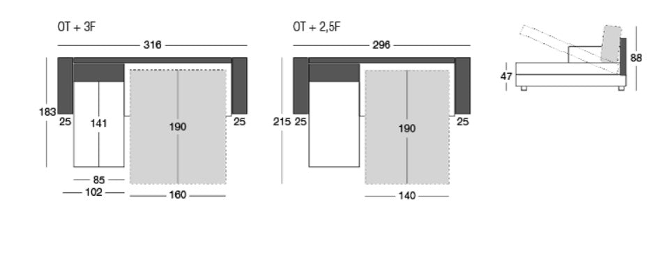 TINA L-alakú fémmechanikás kanapéágy